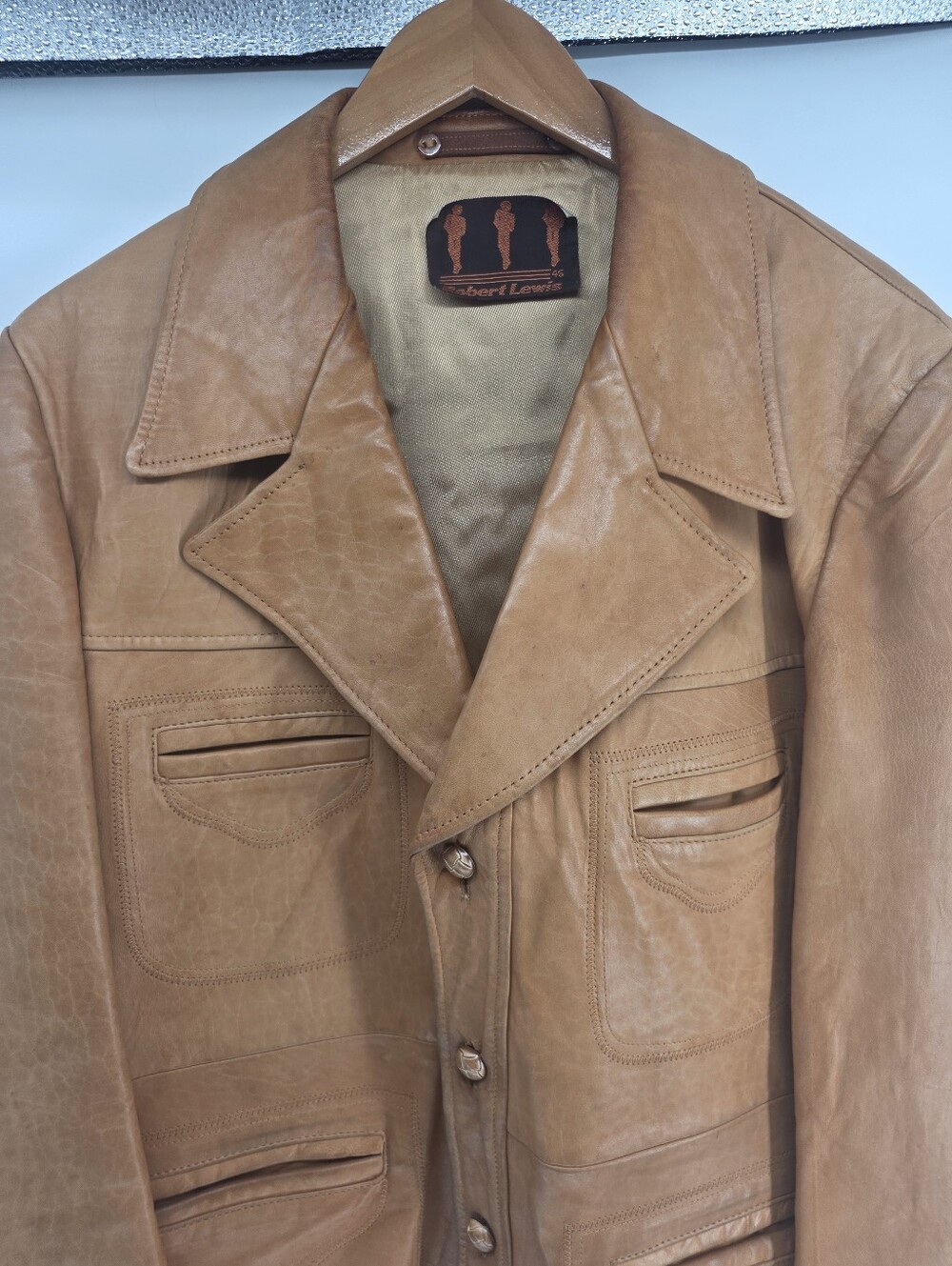 Robert Lewis 70s Vintage Western Lambskin Leather Jacket Men’s 46 Tan Coat